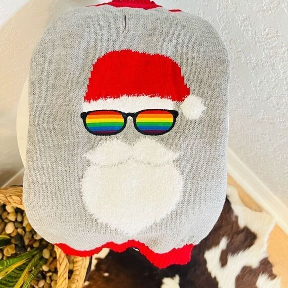 HOTEL DOGGY Pride Santa Dog Sweater, Red/Gray, Gay Pride,‎ Medium, NWT - Picture 7 of 14